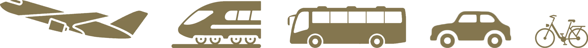 Flugzeug, Zug, Bus, Auto, Fahrrad